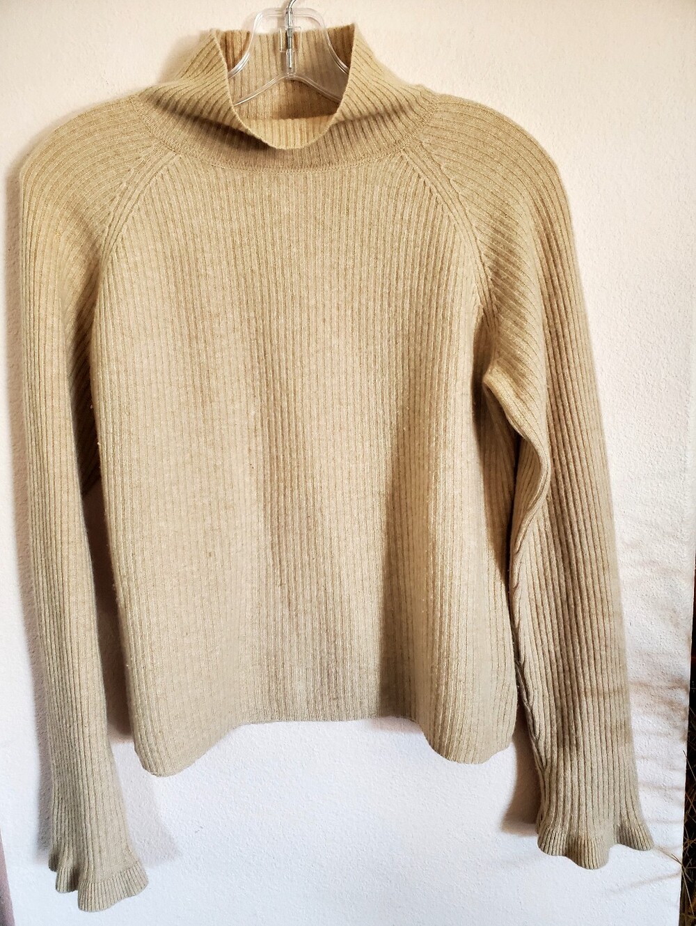 100% Cashmere Cream Ribbed Mock Neck Womens Large Sweater by Worthington Vintage